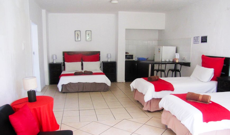 Self Catering Unit: Open-plan self-catering unit contains   a double bed, 2 single beds and a a kitchenette.