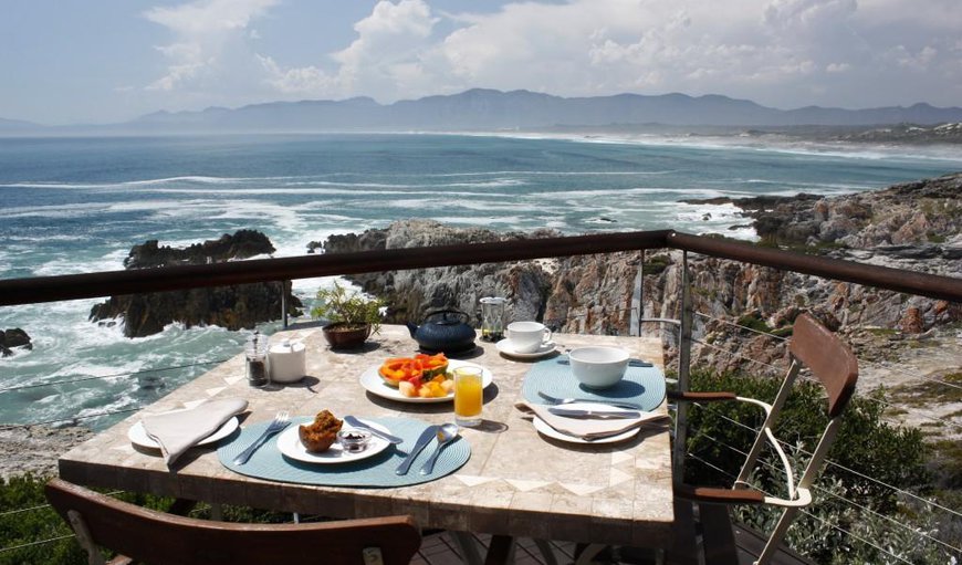 The delectable breakfasts are served on the sea front deck, with its incredible view which stretches from Danger Point near Gansbaai, past the Walker Bay Nature Reserve and Hermanus all the way to Hangklip. The delectable breakfasts are served on the sea front deck, with its incredible view which stretches from Danger Point near Gansbaai, past the Walker Bay Nature Reserve and Hermanus all the way to Hangklip.
