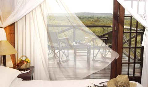 Cheetah Room Main Lodge: Cheetah bedroom, with a lovely private balcony with views of the garden and bushveld.