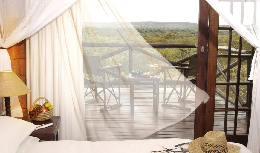 Cheetah Room Main Lodge: The Cheetah bedroom, with a lovely private balcony with views of the garden and bushveld. 