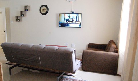 Studio Apartment: Studio Apartment Lounge with TV and sleeper couch.