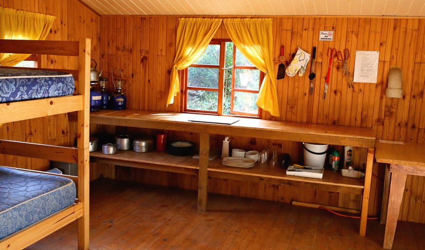 Boshuisie (bush cabin, no electricity): The Kitchen and Lounge with Bunk Beds