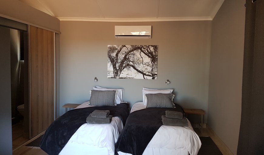 Monkey Thorn Tree: Jansen Kalahari Guest Farm bedroom with single beds.
