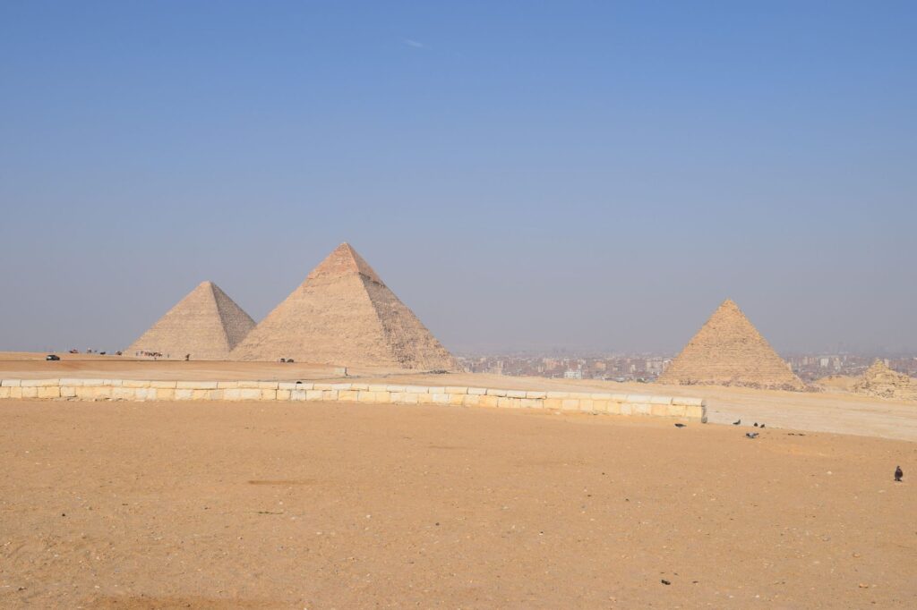 Giza pyramids: Antique wonders on the sand of deserts.