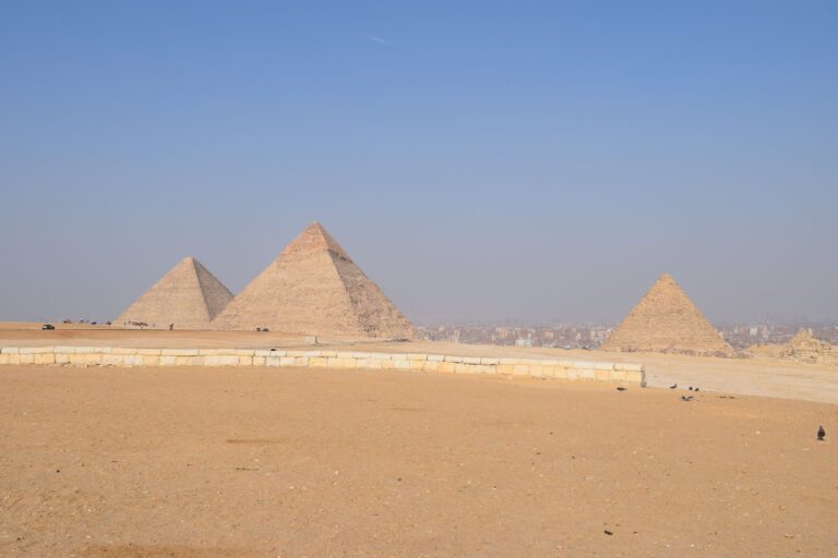 Giza pyramids: Antique wonders on the sand of deserts.